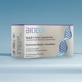 Box of BIOEON NAD Plus Boost 30 Suppositories on a gradient blue background