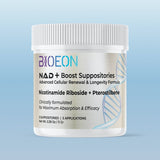 BIOEON NAD+ Boost Pure 5 Suppositories container on a light blue background