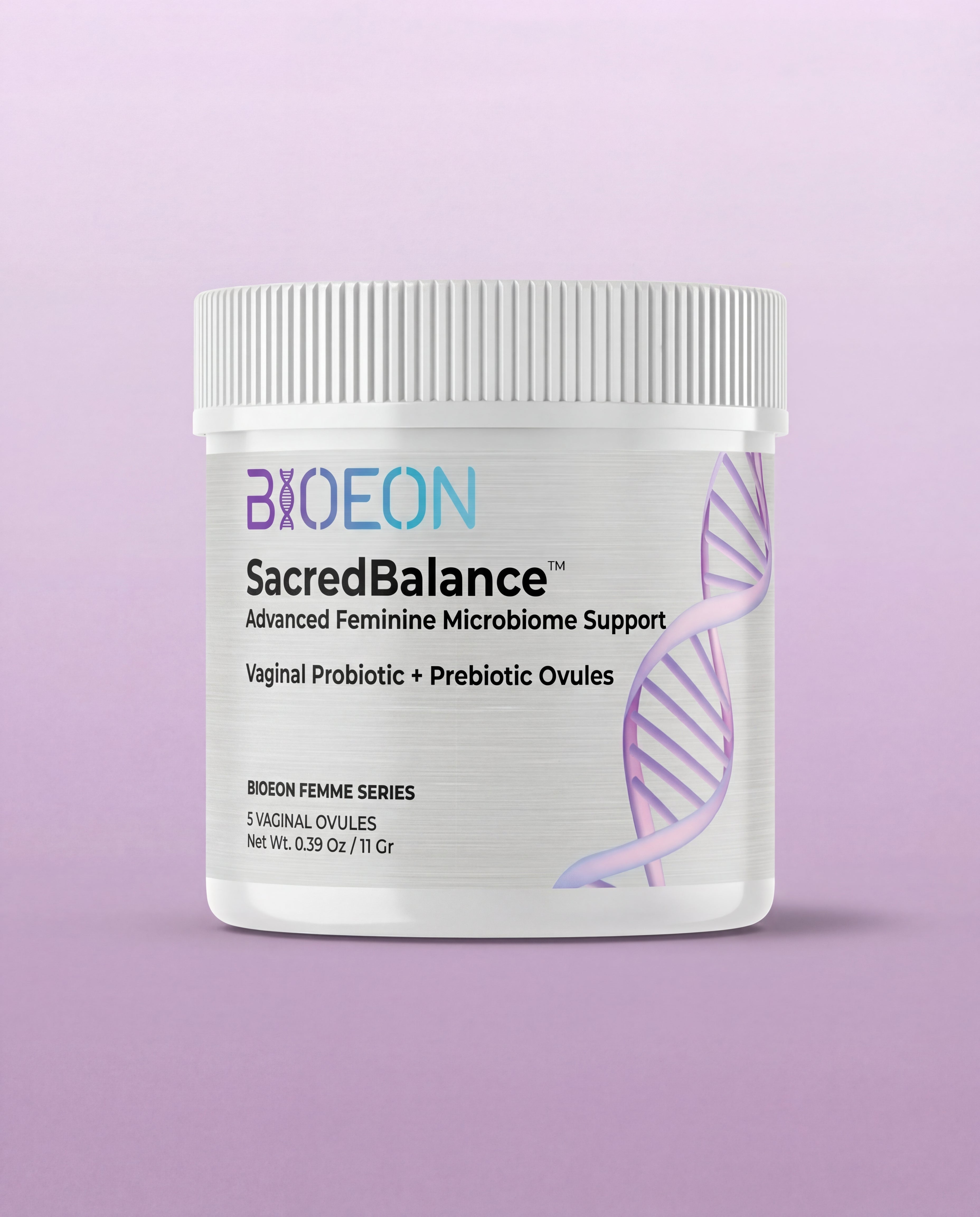 BIOEON SacredBalance product container on a light purple background